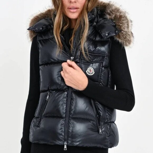 Moncler Down Balabio Hooded Puffer Down Vest in Black Sz 1 - Picture 1 of 7